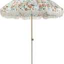Tempera 7ft Boho Beach & Patio Umbrella with Fringe, Market Umbrellas with UPF 50+ UV & Water-Resistant Canopy, 1.5" Wood Pole & Button Tilt. (Abigail)