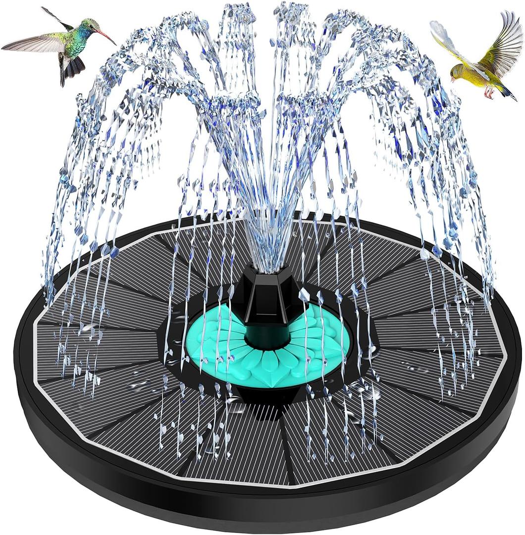 Solar Fountain Cyan Flower, Upgrade 3.5W Solar Bird Bath Fountains, Solar Powered Water Fountain with 7 Nozzles, 4 Fixed Pipes for Hummingbirds, Bird Bath, Garden, Pool, and Pond (Black)