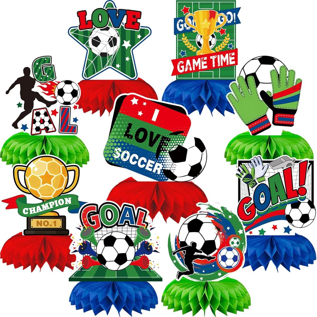 9pcs World Cup Soccer Decorations for Party 2026 Honeycomb Centerpieces Soccer Themed Table Decorations Sports Theme Birthday Supplies Merchandise Football Ornament Set Player Gift for Football Fan