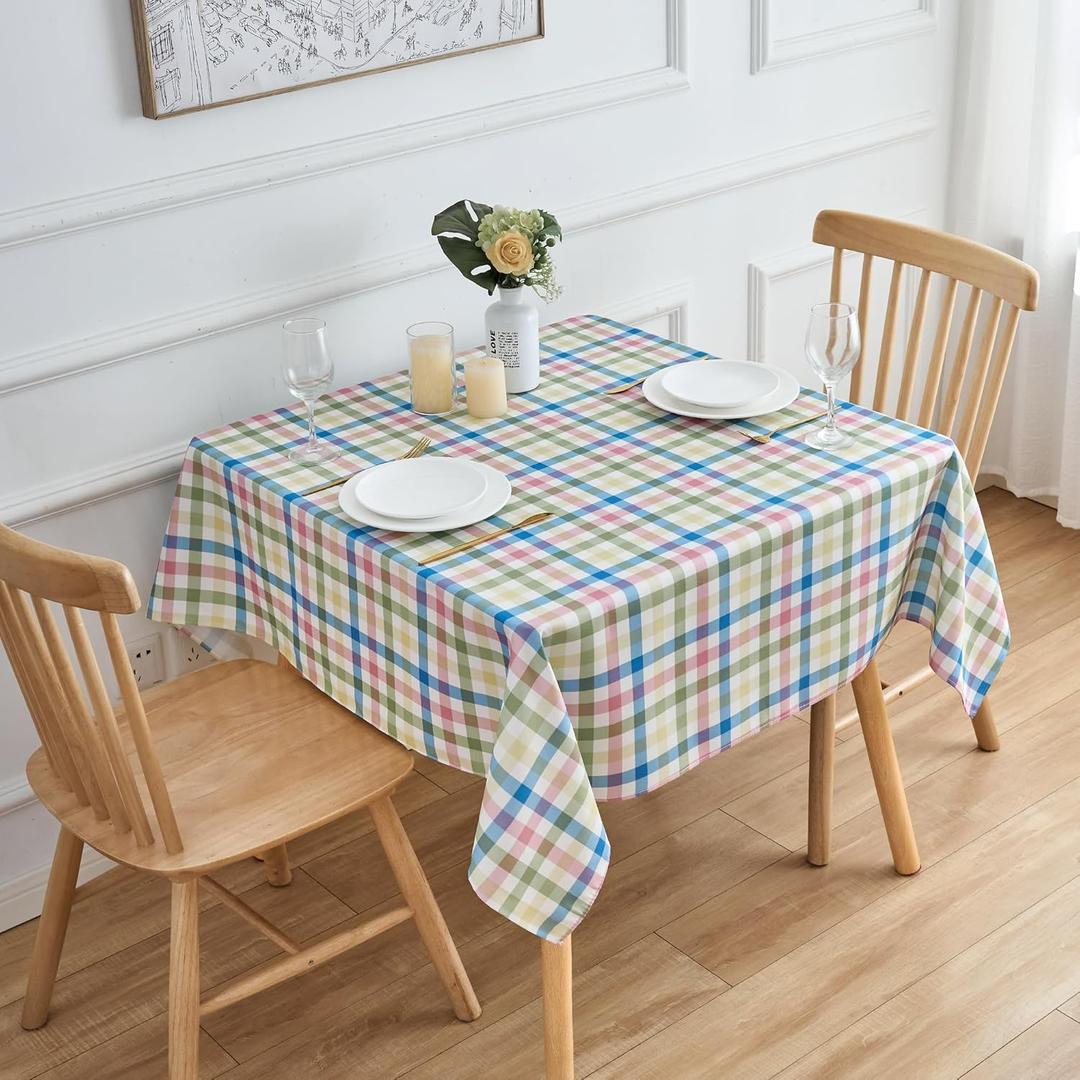 Easter 54x54 Square Tablecloth Pink Green Blue White Pastel Checkered Spring Countryside Table Cloth - Polyester Gingham Table Cover Reusable Water Resistant for Summer Holiday Party Picnic Dcor (F07-32 Spring Plaid)