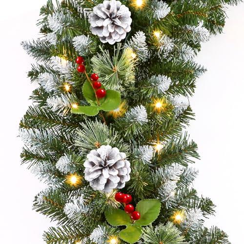 SHareconn 9FT Prelit Artificial Christmas Garland with Color Changing Lights and Timer by Batteries Operated for Mantle Table Stairs Fireplace Xmas Decoration, Holiday Indoor Outdoor, 9 FT, Snow : Home & Kitchen