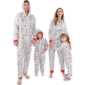 ANGELGGH Family Matching Christmas Onesie Pajamas, Vacation Cute Printed One Piece Pajamas, Xmas Hooded Holiday Sleepwear (Large, White-snowman)