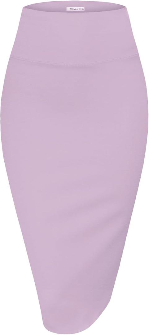 Women's Premium High Waist Nylon Ponte Stretch Office Pencil Skirt (XX-Large, Lilac)