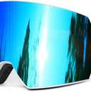 FMY Ski Goggles for Men Women & Youth - Anti Fog UV400 Protection Snowboard Snow Skiing Goggles for Adult (Ice Blue & White Frame)