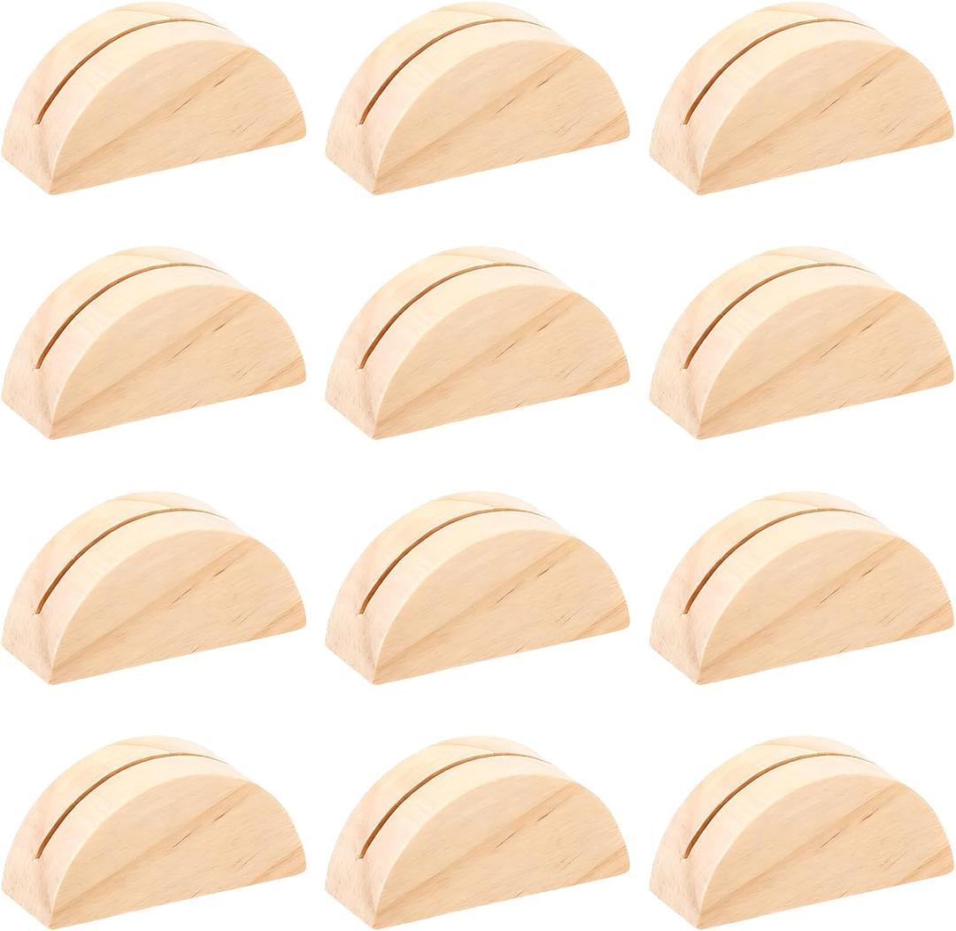 Table Number Holders, 12Pcs Wooden Place Card Holders Semicircular Design Table Name Stands Tables Card Holder Office Photo Clips Tag Wood Cards Holder for Wedding Reception Anniversary Birthday Party
