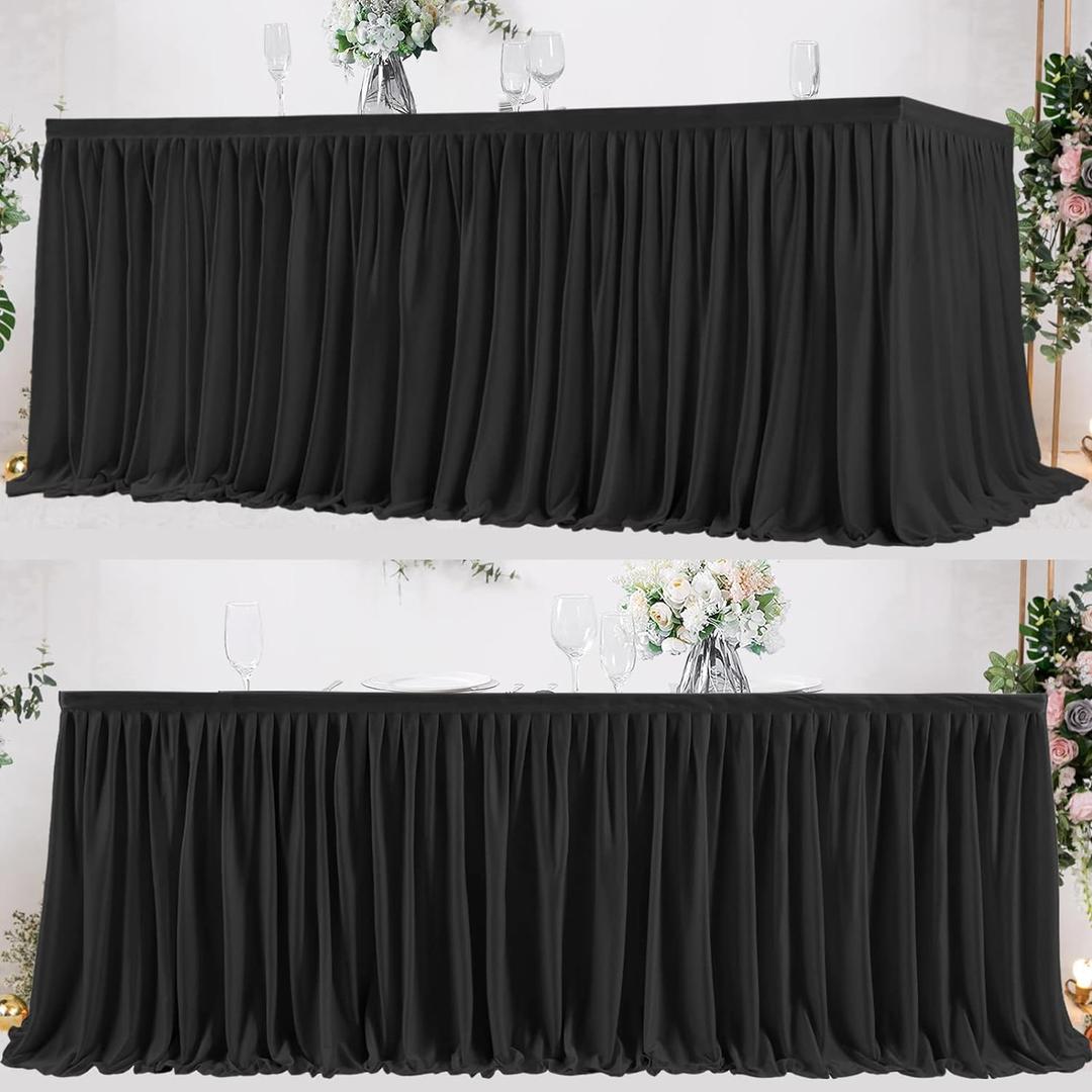 PARTISKY Black Polyester Table Skirt for Rectangle Tables 8ft, Wrinkle Resistant Pleated Ruffle Table Cloth for Banquet Wedding Trade Baby Shower Display Gift Dining Table (108" x 30" (Rectangular))