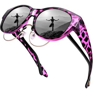 URUMQI Sunglasses Fit Over Glasses for Women, Polarized UV400 Protection Sun Glasses Trendy Round Cat Eye Shades Large Lens (A05 Purple Tortoirse Frame/Grey Lens)