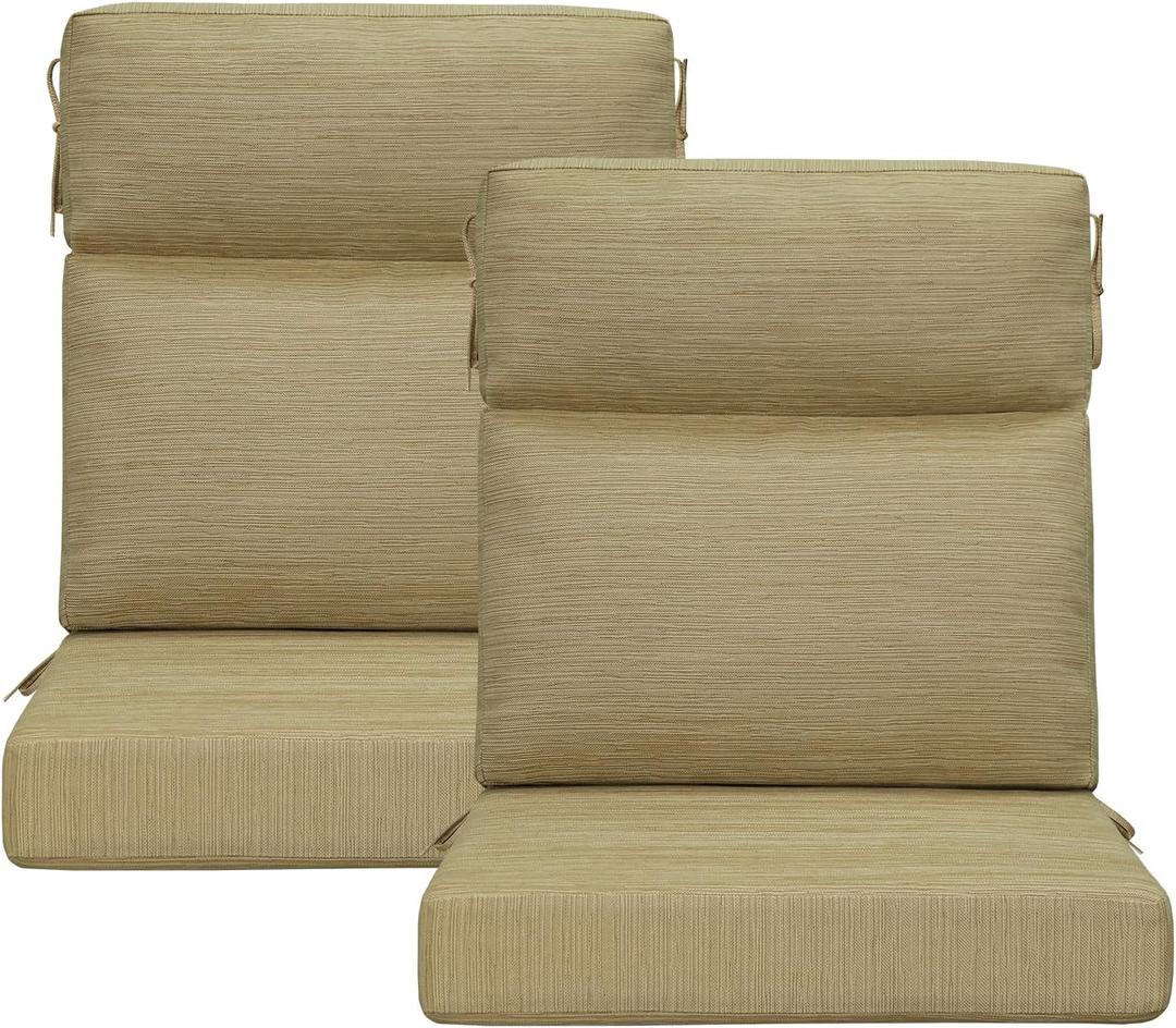Outdoor High Back Chair Cushion, 2 Pack 44x21 inches Patio Chair Cushions Water Repellent Rocking Cushions Indoor Furniture Seat Pad, Warm Taupe