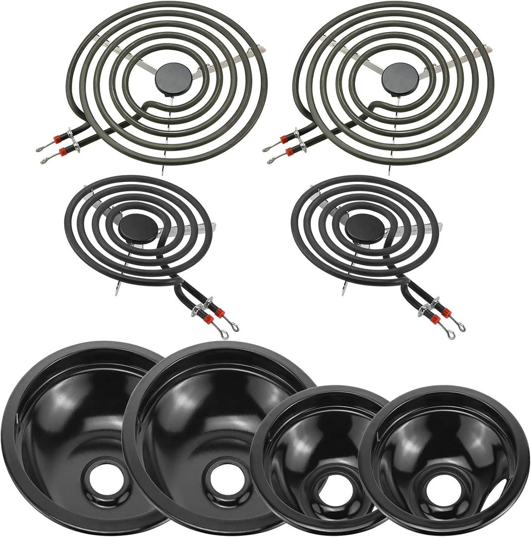 5304430149 5304430150 Black Porcelain Stove Drip Pans & MP22YA Electric Stove Burner Element Compatible with Frigi-daire Ken-more Tap-pan, Stove Element Replacement 318067041 318067051 by Fetechmate