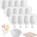 Popsicle Molds Set of 3, 12 Cavities Silicone Popsicle Molds & Ice Cake Pop Mold Maker Oval with 50 Wooden Sticks & 50 Self-adhesive Bags for DIY Cake and Ice Cream (White)