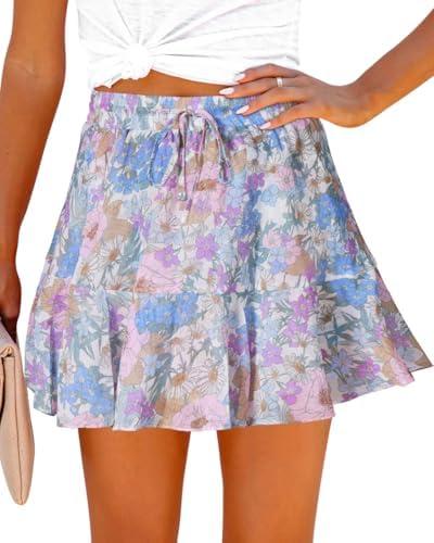 Aoudery Womens Summer Flowy Shorts Casual Boho Floral Skorts Ruffle Mini Skirts Running Tennis Chiffon Butterfly Shorts, Floral Pink, L