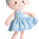 Onetoo First Baby Doll Plush Rag Doll Baby Girls Dolls Soft Baby Doll for Girls Wear Star Blue Sleeveless Dress 14"
