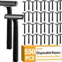 CXYARY 550 Pcs Twin Blade Disposable Razors With Clear Safety Cap, Shaving Razors Bulk for Men &Women, Stainless Steel Blade, Multipurpose Portable Shave Razor for Bathing Hotel Travel, Black