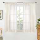 BGment Semi Sheer Linen Curtains 48 Inch Length for Windows, Beige Drapes Light Filtering for Short Bedroom Farmhouse Bathroom Cafe Decor Rustic Lightweight Rod Pocket, 2 Panels Set, 42 Inch Wide