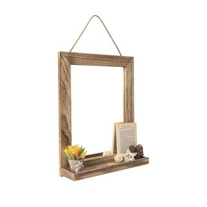 Emfogo Wall Mirror with Shelf, 20 x 16 inch Farmhouse Decor Wall Mirror Hanging for Bathroom, Vanity, Bedroom, Entryway, Living Room (Rustic Brown)