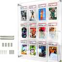 Acrylic Card Display Case for Graded Cards, Holds 12 PSA, CSG, CGC, Slabs on The Frame, for Wall Mount or Desktop - Clear View Show Your Trading Cards Sports, Baseball, Football, Basketball... (Transparent)
