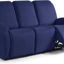 TAOCOCO Recliner Sofa Slipcover, 3 Pieces Polyester Fabric Stretch Sofa Covers for 3 Seat Reclining Couch, Soft Washable Furniture Protector with Pockets (3 Seat, Dark Blue)