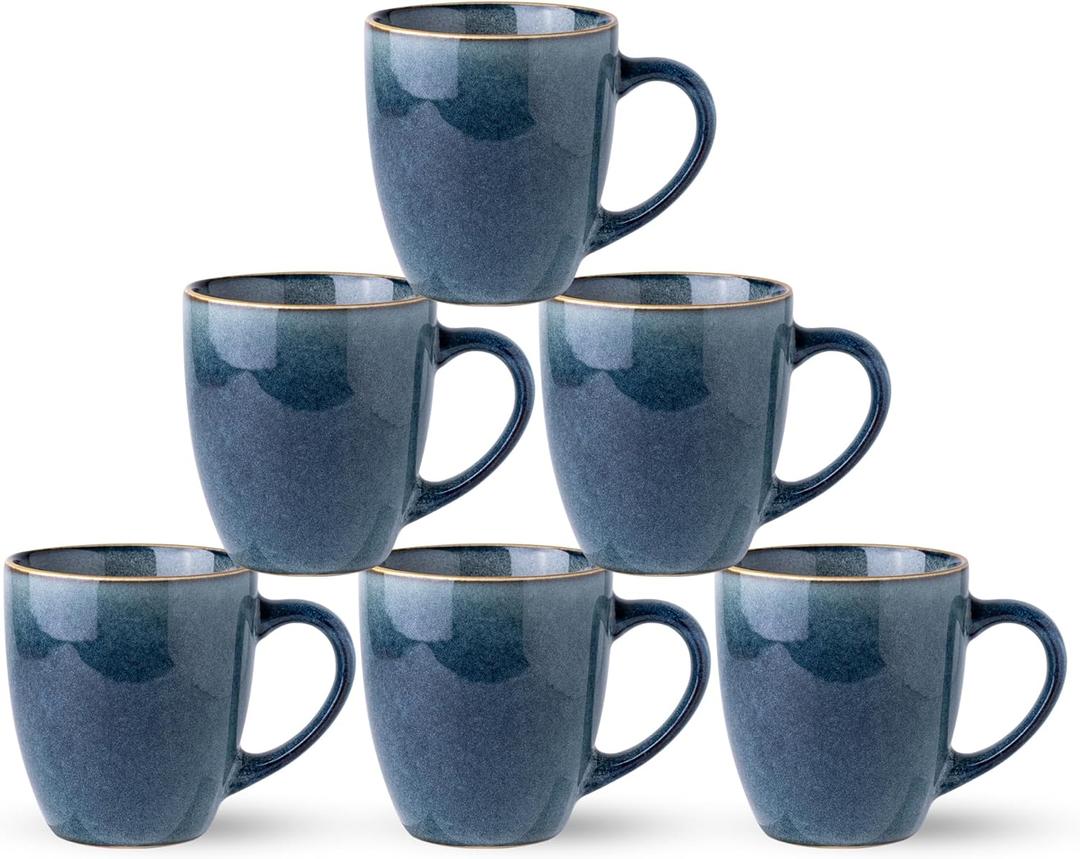 GBHOME Ceramic Coffee Mugs Set of 6, 12oz Stoneware Coffee Mugs Set For Dad Mom Women MEN, Light Weight Ceramic Coffee Cups for Latte/Tea/Beer/Hot Cocoa, Dishwasher & Microwave Safe (Space Blue)