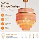 5-Tiered Boho Chandelier Gold,3 Lights Pink Fringe Pendant Light Fixture,Tassel Chandelier for entryway,Dining Room,Baby Nursery,Bedroom