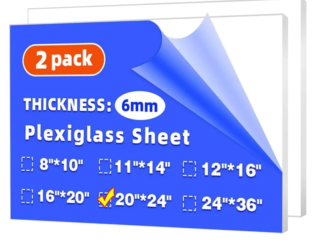 Plexiglass Sheets (6mm Thick (1/4"), 20" x 24" (2 Pack)