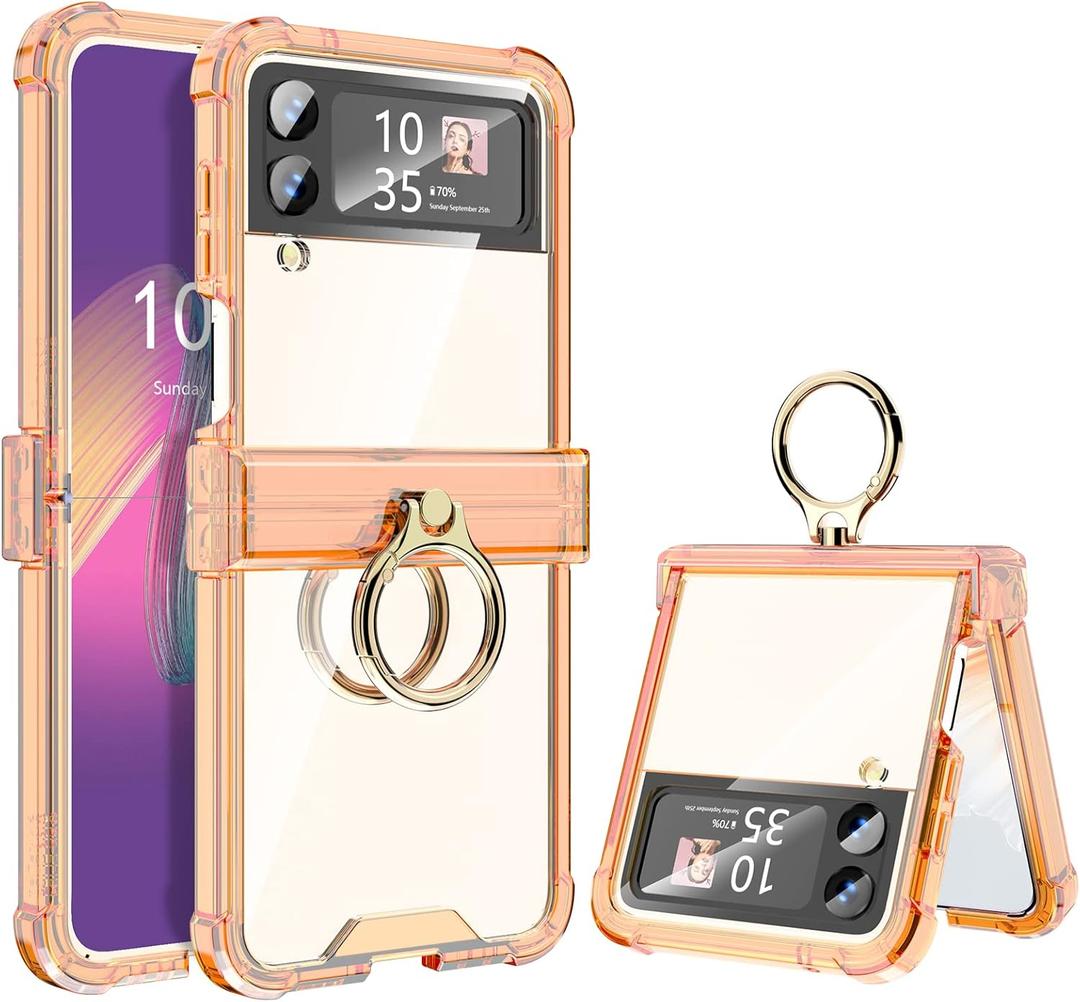 Galaxy Z Flip 4 Case with Hinge Protection Clear for Samsung Flip 4 Case with Kickstand Protective Cover for Samsung Galaxy Z Flip 4 5G (2022) - Orange
