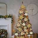 59PCS 6 Style Poinsettia Flowers Artificial Christmas Tree Decorations Gold Christmas Ornaments with Berry Stems Snowflakes Cards for Wreath Fireplace Stairs Xmas Tree Decor