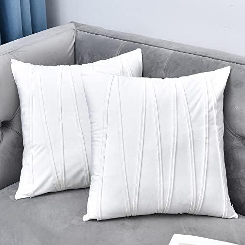 NianEr Decorative Plush Velvet Throw Pillow Covers Sofa Accent Couch Pillows Set of 2 for Bed Living Room Square Pillow Cases 20X20 White