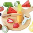 Le Toy Van - Wooden Chopping Board and Super Food Set | Perfect for Supermarket, Food Shop or Cafe Pretend Play  Suitable for Boys & Girls Age 24+ Months