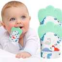 2Pack Silicone Teething Mitt, Soothing Infant Teething Mitten Pain Relief, Prevent Scratches Glove, Safe Silicone Teething Toys for 0-12 Months