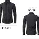 Men's Tuxedo Dress Shirt Wing Collar Front Pleat French Cuffs with 2 Bow Ties Button Down Shirts (Black, L)