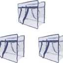 WINCUR Large Clear Zippered Storage Bags for Clothes, 40L Closet Organizer and Storage Containers Foldable Tote Moving Bags Transparent Handbag for Bedding,Linen,Blankets,ComfortersNavy Blue 3PCS