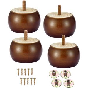 4PCS Wood Furniture Legs 2 inches Furniture Legs with Bolt Walnut Sofa Legs Couch Legs Replacement for Legs for Piano Bench, Chest-Turned-Coffee Table (Round Walnut)