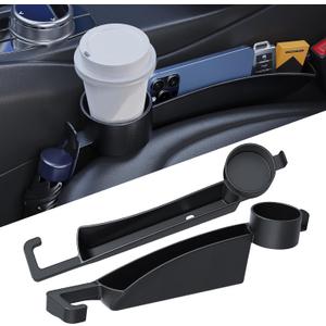 2 Pack Universal Dual Car Seat Gap Filler with Cup Holder, Car Gap Plug Seat Fillers with Cup Holders Odorless Black-Carbon Fiber Texture for Cars SUV Trucks, Console Side Gap Organizer Storage