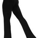 VOOVEEYA Women's Bootcut Leggings - Bootleg Yoga Pants Flare with 4 Pockets, Tummy Control High Waisted Casual Dress Pants（Bootcut-Petite Solid Black-L）