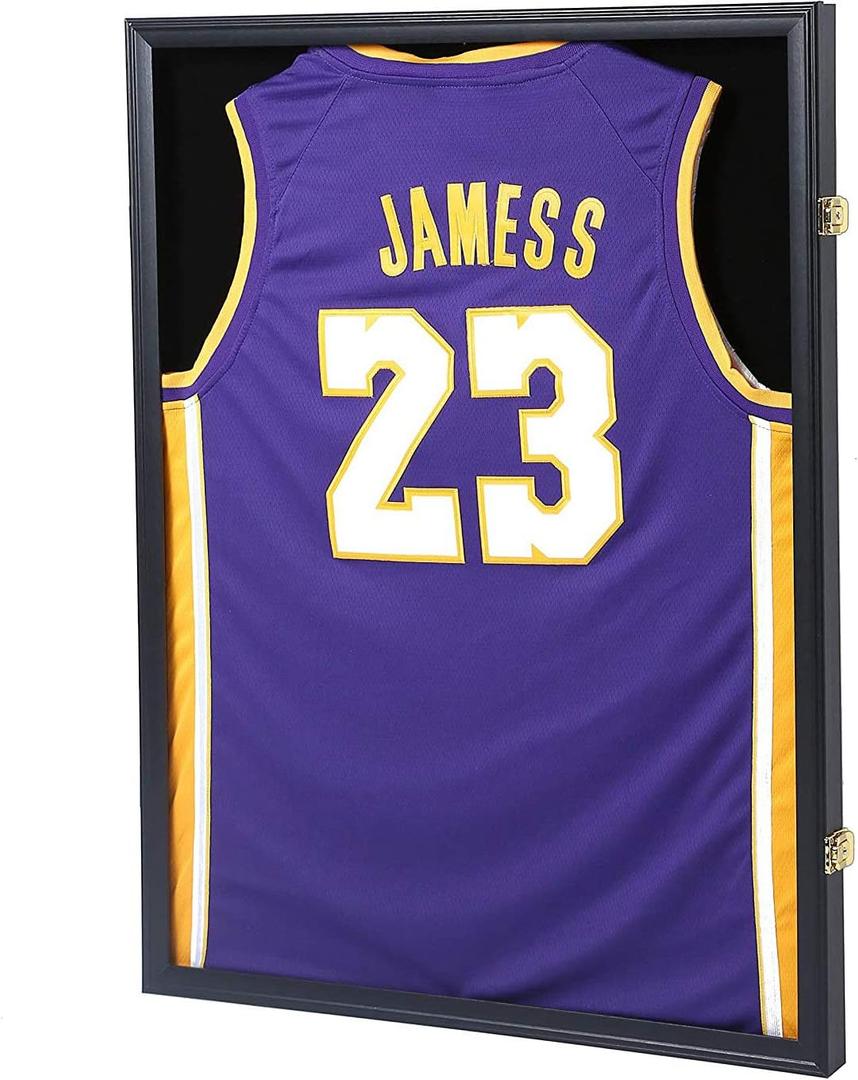 Jersey Frame Display Case, Large Lockable Shadow Box Sports Jersey Frame with UV Protection Acrylic and 2 Hanger for Baseball Basketball Football Soccer Hockey Shirt,Uniform, Graduates Black