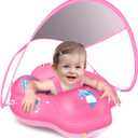 LAYCOL Baby Pool Float with Canopy UPF50+, 5 Point Safety Buckle No Flip Over, Inflatable Toddler Floaties Infant Pool Floats with Double Air Chambers, Baby Beach Essentials/Traval for 3-36M, Pink, Large