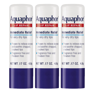 Aquaphor Lip Repair Stick with Jojoba Oil and Shea Butter, Moisturizing Lip Balms, Fragrance Free and Paraben Free, Immediately Relieves Dryness, 0.17 Oz Stick, Pack of 3
