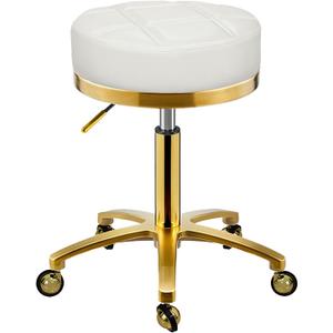Gold Rolling Vanity Stool with Wheels, (White, Without Back)