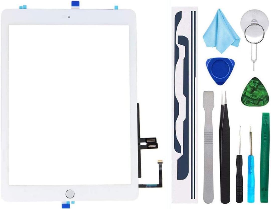 White Digitizer Repair Kit for iPad 9.7" 2018 iPad 6 6th Gen A1893 A1954 Touch Screen Digitizer Replacement with Home Button + Tools