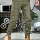 Men's Casual Cargo Pants Tapered Loose Fit Cuffed Joggers Sweatpants Drawstring Tactical Pants with Multi Pockets (Green, L)