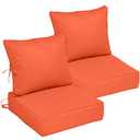 Vulacko 22x22 Outdoor Chair Cushions Set of 2, Waterproof Deep Seat Cushions for Patio Furniture with Removable Cover, Fade Resistant 4'' Outdoor Seat Cushion w/Ties&Handle for Sofa Loveseat, Orange
