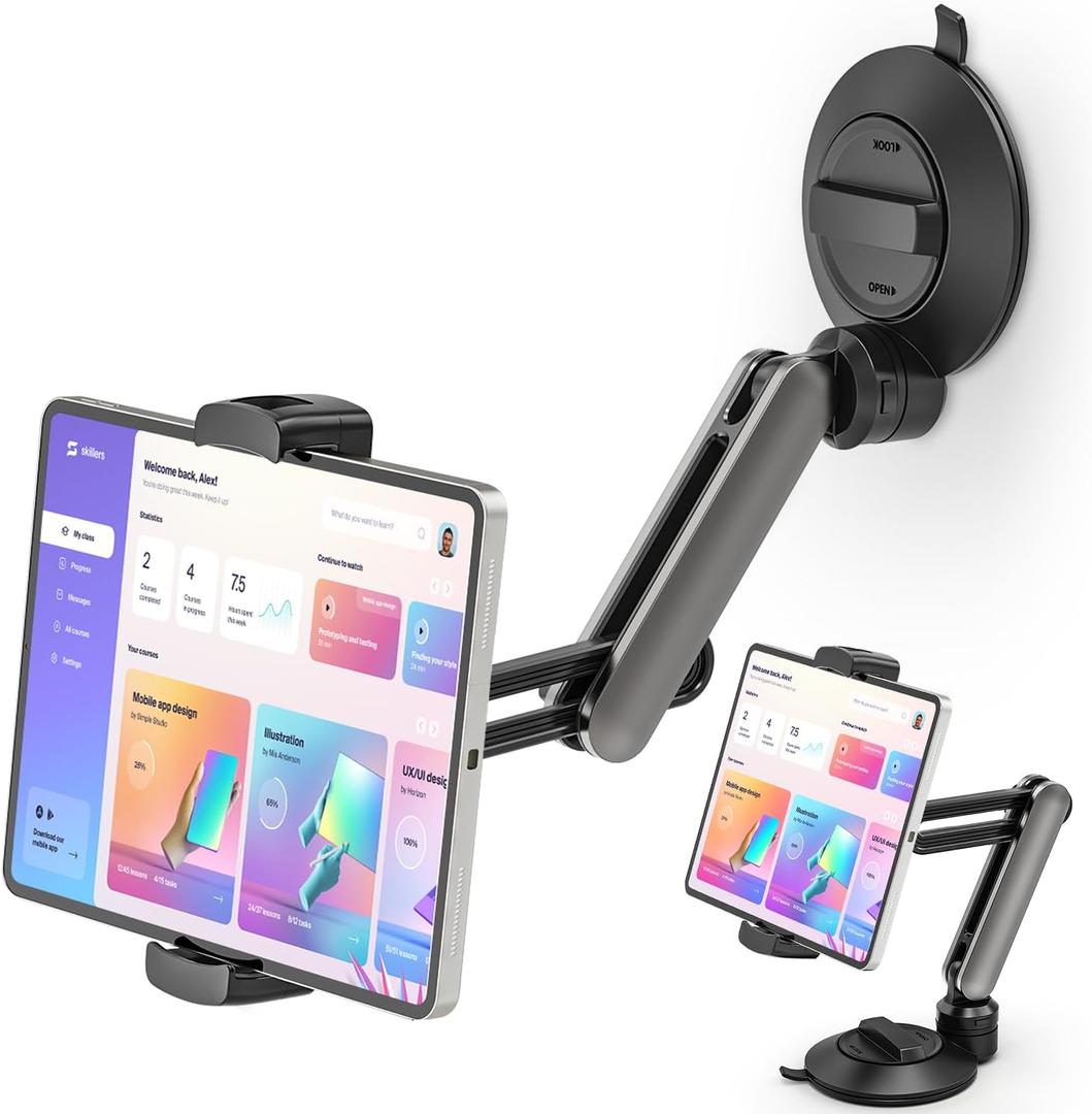 Tablet Mount for Car Truck, 360 Rotatable iPad Car Mount for Dashboard Windshield with Suction for iPad Pro 12.9/Air/Mini, iPhone 15/14 and All 4.7-12.9 Inch Tablets