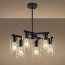 6-Light Black Modern Farmhouse Chandelier for Dining Room Ceiling Light Fixture with Clear Glass Shades, Adjustable Hanging Industrial Pendant Lighting for Living Room Kitchen Island Bedroom Entryway