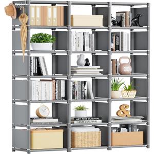 Mavivegue Bookshelf, 18 Cube Storage Organizer, Extra Large Book Organizer, Tall Bookcase Shelf, Book Cases/Shelves, Grey Cube Shelf, Cubbies Closet Shelves for Bedroom, Living Room, Home, Office