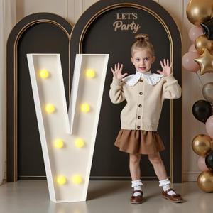 Marquee Letters 3 Feet Tall, 3FT Large Light up Letters V, Big Sign V with Warm White Light for 15th XV Birthday Wedding Proposal Engagement Graduation Party Backdrop Decorations