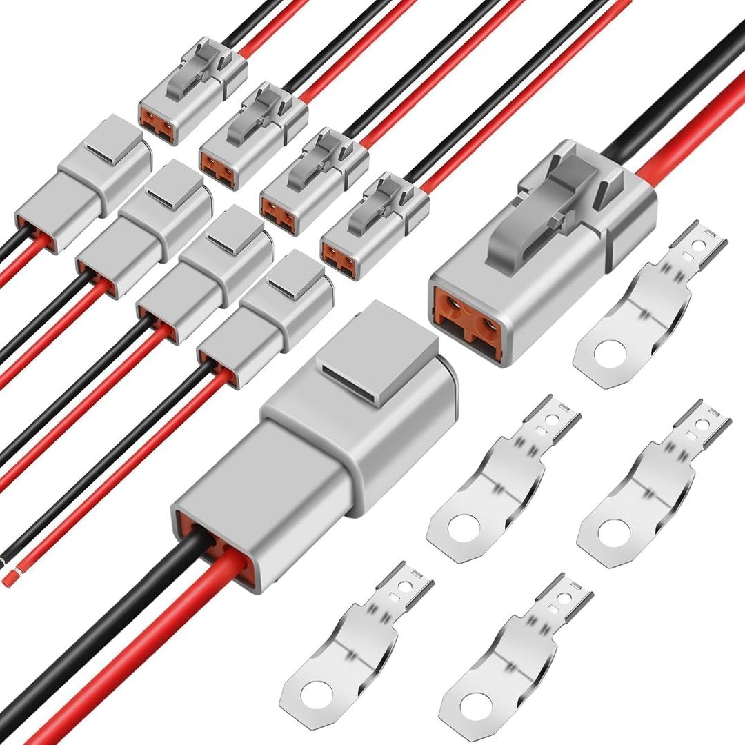Linkstyle DTP 2 Pin Connectors Kit with 12 AWG Cable, 5 Pairs 2 Way Waterproof Deutsch Connectors Automotive Electrical Male Female Plug Wiring Harness for Car, Truck, Boat, LED Work Light