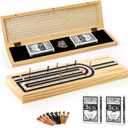 Cribbage Board Game Set, 3-Track Premium Wooden Cribbage Board with Magnetic Lock & Large Storage, 9 Metal Pegs, 2 Decks of Playing Cards - Classic Board Games for Adults Family (Instruction Include)