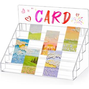 5 Tier Greeting Card Display Stand 12.5 x 7 x 9.5 Inch Clear Acrylic Portable Rack Postcard Holder Display Stand for Tabletop Counter Stamp Mail Retail Supplies (12.5''x7''x9.5'')