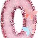 Pink Butterfly Number 0 Birthday Candle, Glitter Sequins Candle Cake Topper, Cupcake Decorations for Anniversary Celebrations Party Supplies