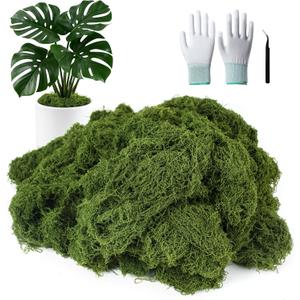 MGLIFEUL 12OZ Artificial Fake Moss for Crafts Plants Indoor with Non-Stick Gloves and TweezersPreserved Green Plant Faux Craft Moss Musgo for Fairy Garden Indoor Outdoor Home Decorating Model Making